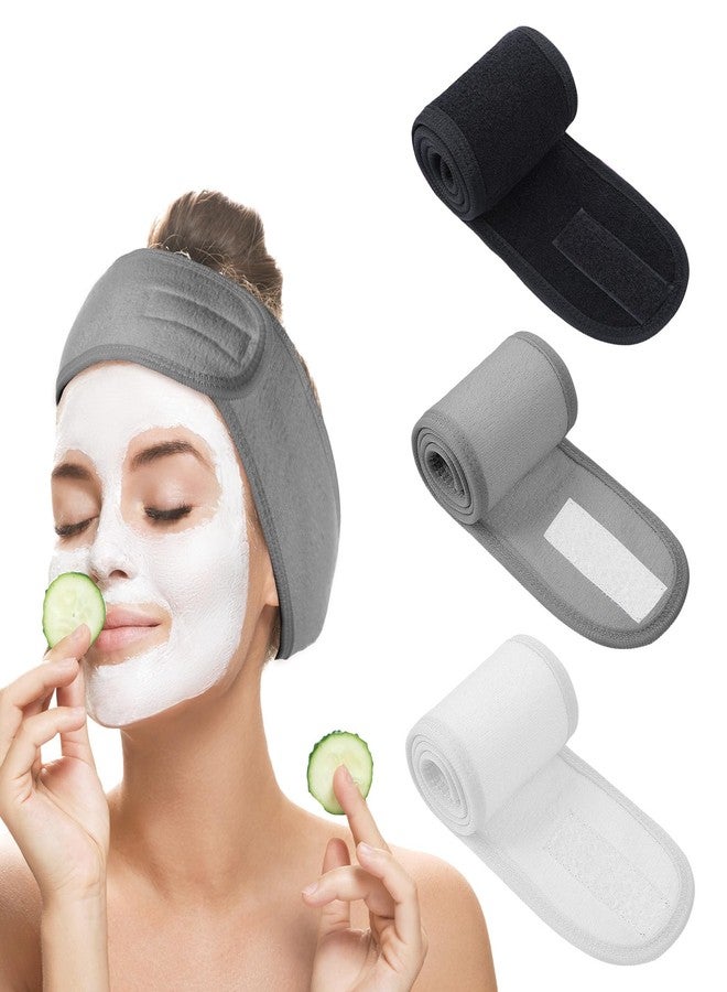 Exclaith 3 Pack Adjustable Spa Facial Headband, Ultra Soft Cotton Spa Hair Wrap, Adjustable Non-Slip Terry Cloth Bath Headband Non Slip for Washing Face, Makeup and Shower - Image 1
